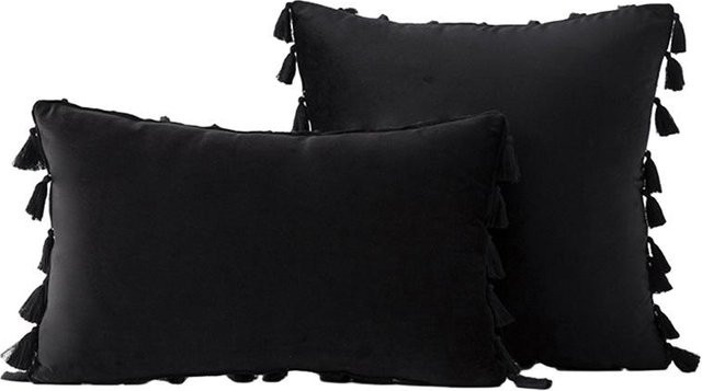 Cozy Up Home 2er-Pack dekorative Kissenbezüge aus Samt mit Quasten in Schwarz, B/H: 45 x 45 cm - Bild 1