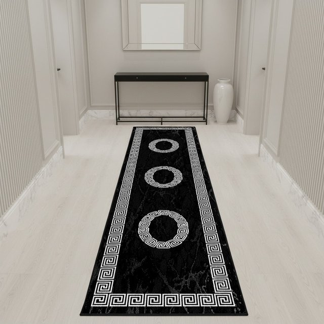 Kadima Design Teppich Kurzflor INN in Schwarz mit Mäander-Muster, B/T: 80 x 300 cm - Bild 1