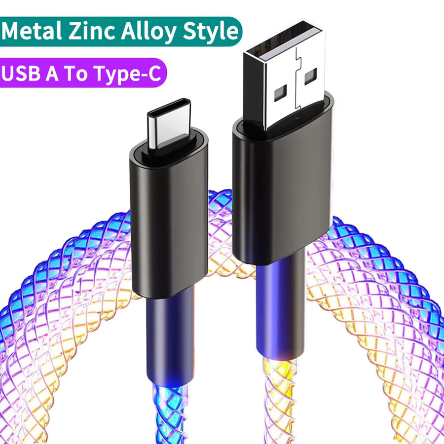 RGB USB Typ C Schnelllade-Datenkabel mit 66W und 6A für iPhone 14 15, Xiaomi K50, Samsung und Huawei P50, Mehrfarbig - Bild 2