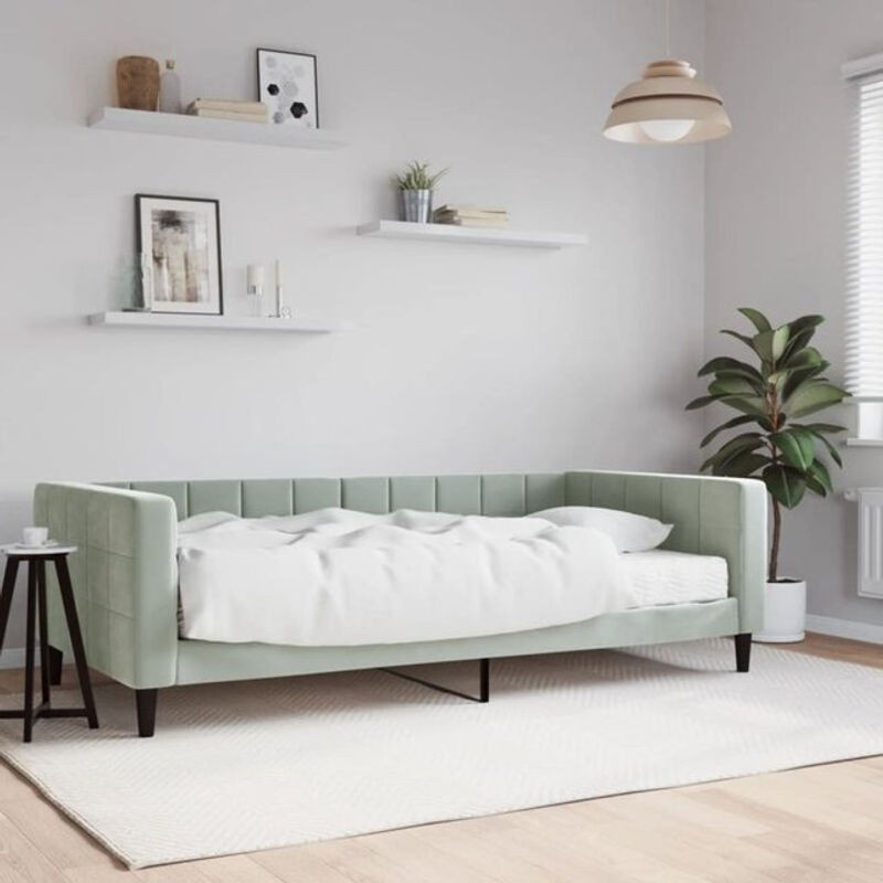 vidaxl Polsterbett Tagesbett mit Matratze aus Samt in Grau, Modern und Minimalistisch, B/T: 200 x 100 cm - Bild 1