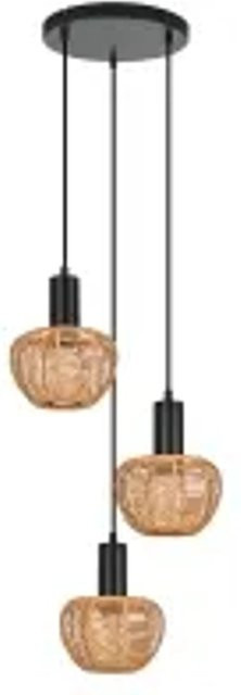 NETTLIFE Pendelleuchte aus Rattan und Metall in Schwarz und Braun, Boho Design, höhenverstellbar, B/T/H: 120 x 25 x 25 cm - Bild 1