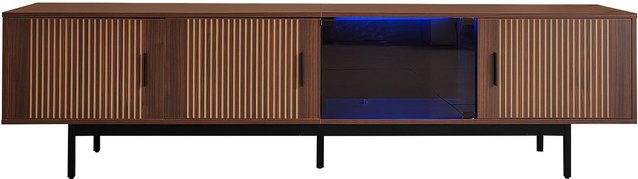 Modernes TV-Lowboard von GL Store mit LED-Beleuchtung und 3 Türen mit geschnitzter Textur in Naturfarbe, B/T/H: 200 x 35 x 53 cm - Bild 1