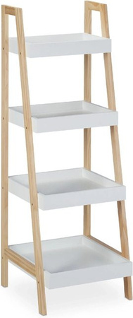 Relaxdays Leiterregal aus MDF und Kiefernholz in Weiß Natur mit 4 Ablagen, H x B x T: 98,5 x 34,5 x 36 cm