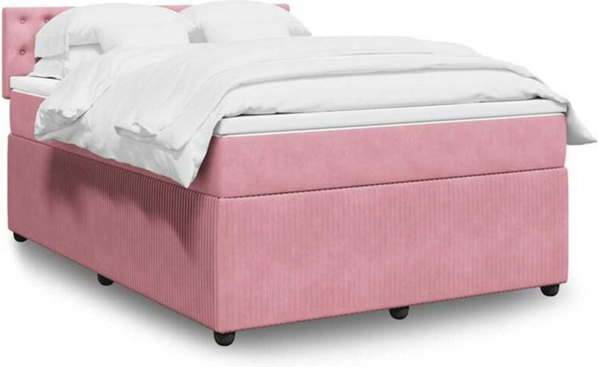 vidaxl Boxspringbett mit Matratze aus Samt in Rosa und Weiß, B/T/H: 140 x 190 cm - Bild 1