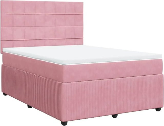 vidaXL Boxspringbett mit Matratze in Rosa, Hybrid-Design mit Samtbezug, B/T: 160 x 200 cm - Bild 1