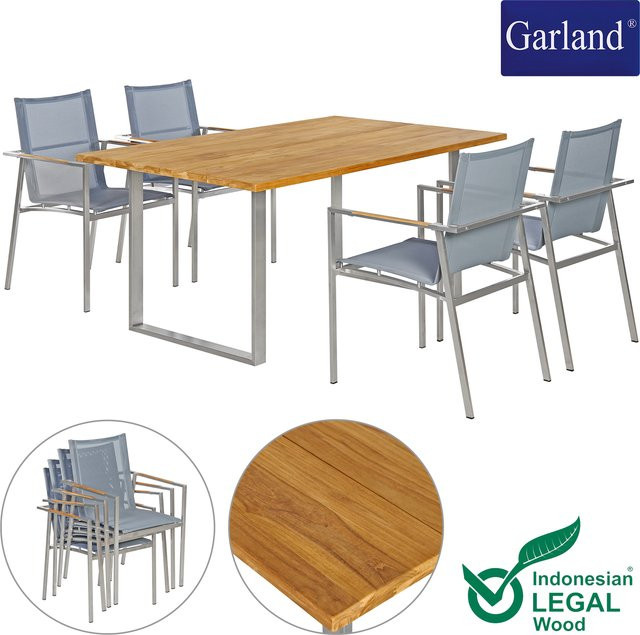 5-tlg Garten-Sitzgruppe Monza von Garland aus Teakholz und Edelstahl in Braun und Silber - Bild 1