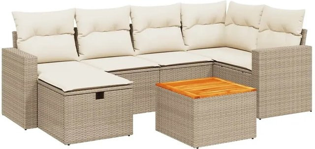 vidaXL 7-teilige Garten-Sofagarnitur in L-Form aus Poly-Rattan und pulverbeschichtetem Stahl mit Kissen in Beige-Creme - Bild 1