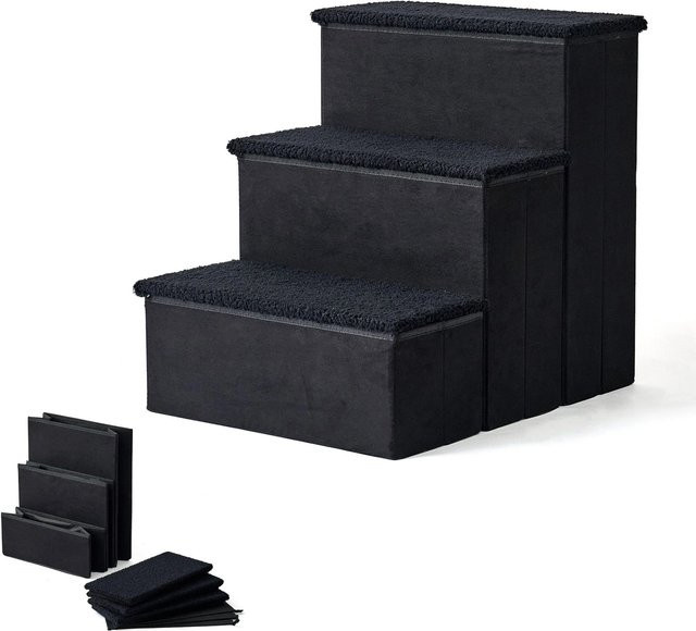 Relaxdays Hundetreppe aus MDF und Polyester in Schwarz, faltbar mit Stauraum, B/T/H: 48 x 40 x 54 cm - Bild 1