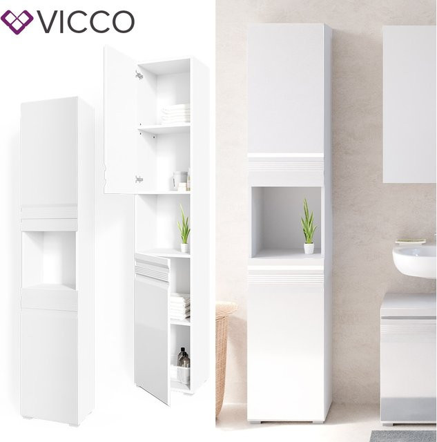 Vicco Badschrank Freddy Hochglanz Weiß B/T/H: 36 x 25,71 x 191 cm - Bild 1