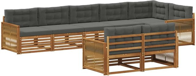 vidaXL Outdoor-Sofagarnitur aus Akazienholz in L-Form mit Kissen, Farbe Natur und Anthrazit - Bild 1