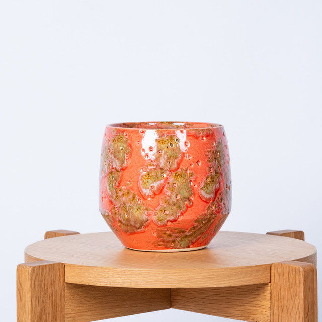 Keramik Übertopf BLUME2000 bunt in Orange und Braun für den Herbst, Höhe: 16,5 cm, Breite: 14,0 cm, Tiefe: 16,5 cm - Bild 1