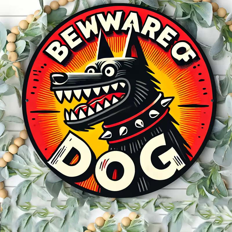 Rundes Metallblechschild Potdemiel Beware of Bad Dogs Vintage Wanddeko Multicolor Durchmesser: 20 cm - Bild 4