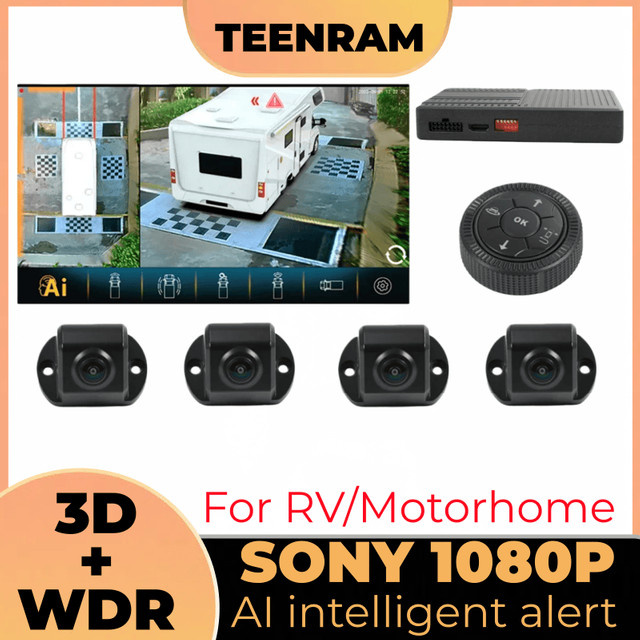 TEENRAM AI 360 Panorama 3D Bird Eye View Kamera Autosystem in Schwarz mit AHD 1080P Full HD und intelligenter AI Erkennung für Wohnmobile und Tourenwagen - Bild 1