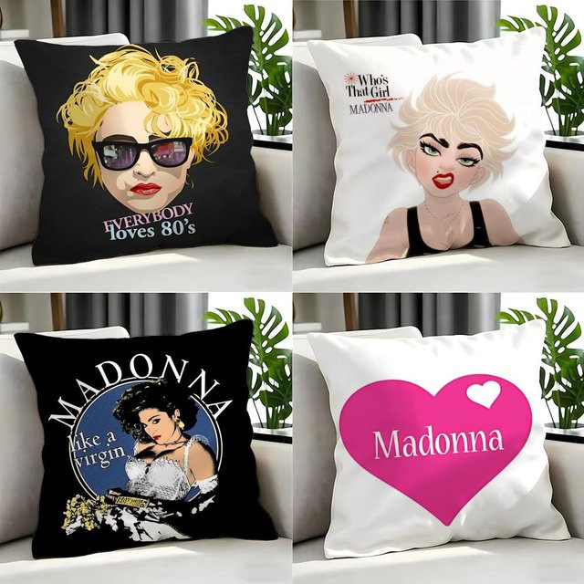 Singer Madonna Kissenbezug-Set, 4-teilig, Weiß, Dekorativ für Sofa und Heimdekoration, B/T/H: 50 x 50 cm, 45 x 45 cm, 40 x 40 cm - Bild 1