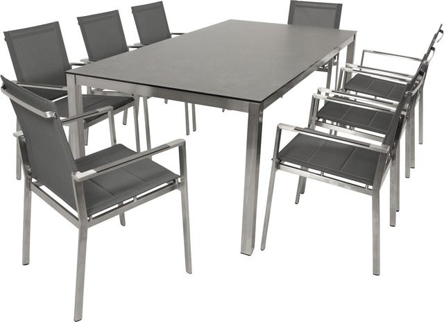 DEGAMO Gartenmöbel Garnitur SYDNEY 9-teilig in Grau aus Edelstahl, Glas und Kunstgewebe - Bild 1