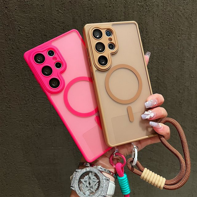Matte und transluzente Schutzhülle mit Lanyard und Magnetverschluss für Samsung Galaxy S26 S25 S24 S23 Ultra Plus S24 25FE in Blau, MagSafe-kompatibel und kabelloses Laden unterstützt - Bild 1