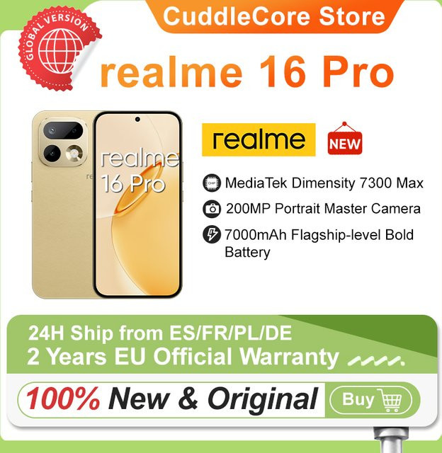 realme 16 Pro 5G Smartphone mit MediaTek Dimensity 7300 Max, 144Hz AMOLED Display und 200MP Kamera, 256 GB, Grau oder Gold - Bild 1