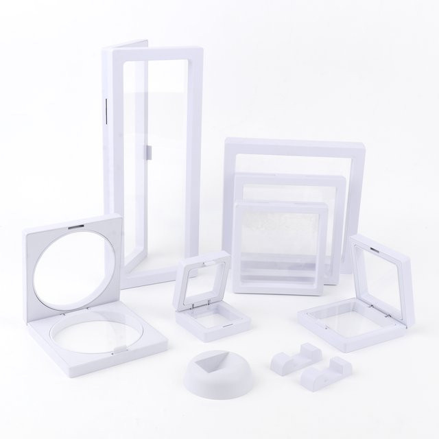 GMB724 Schmuckaufbewahrung Weiß: Freistehender 3D-Display-Rahmen mit Membran für Ohrringe, Halsketten und Ringe - Bild 1