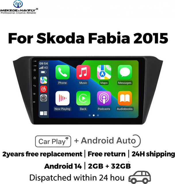 NAVIFANS Android 14 Multimedia-Autoradio für Skoda Fabia 3 III (2015-2019) mit Drahtlosem Carplay und Bluetooth, Schwarz - Bild 1