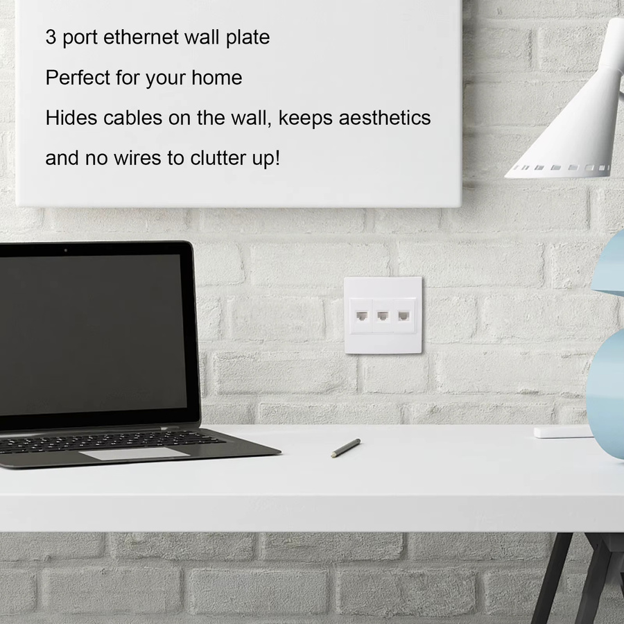 VBESTLIFE Cat 6 Ethernet-Wandplatte in Weiß mit 3 Anschlüssen, Keystone-Buchse auf Buchse, B/H: 86 x 86 mm - Bild 3
