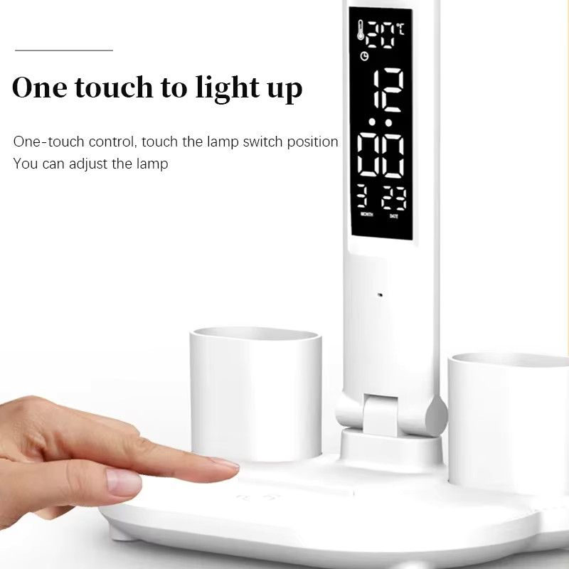 Lyfs LED-Tischlampe mit integrierter Uhr und USB-aufladbarem Ventilator, dimmbares Nachtlicht und faltbarem Design für Schreibtisch und Nachttisch - Bild 2