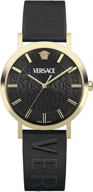 Versace Damenuhr, Quarz, Edelstahl, Leder, 40 mm, Schwarz, 5 ATM - Bild 1