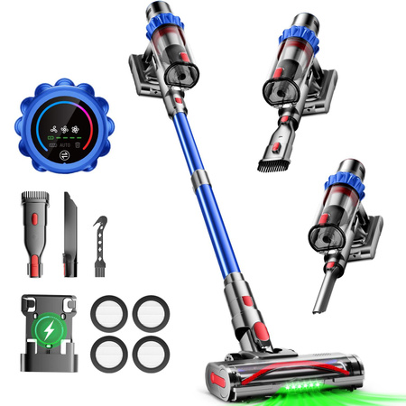 Authmic Akku Staubsauger kabellos mit 80000Pa Saugkraft, 70 Min. Laufzeit, LED Display, Anti-Tangle Funktion und 10-in-1 Handstaubsauger mit 2L Behälter
