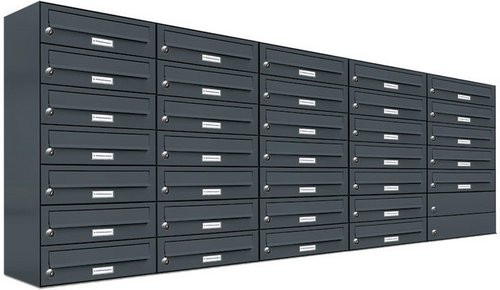 AL Briefkasten für 33 Parteien, Aufputzmontage, Grau/Anthrazit, B/H/T: 191,5 x 80,5 x 27,5 cm - Bild 1
