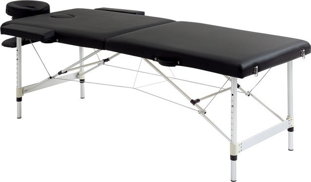 HOMCOM Massageliege mit 2 Zonen, klappbarer Massagetisch aus Aluminiumlegierung mit Kunstleder-Bezug in Schwarz, inklusive Kopfstütze, Armlehnen und Tasche, Breite: 70 cm (Hinweis: Die Breite von 90 cm aus dem Text wurde als maximale Breite interpretiert, - Bild 1