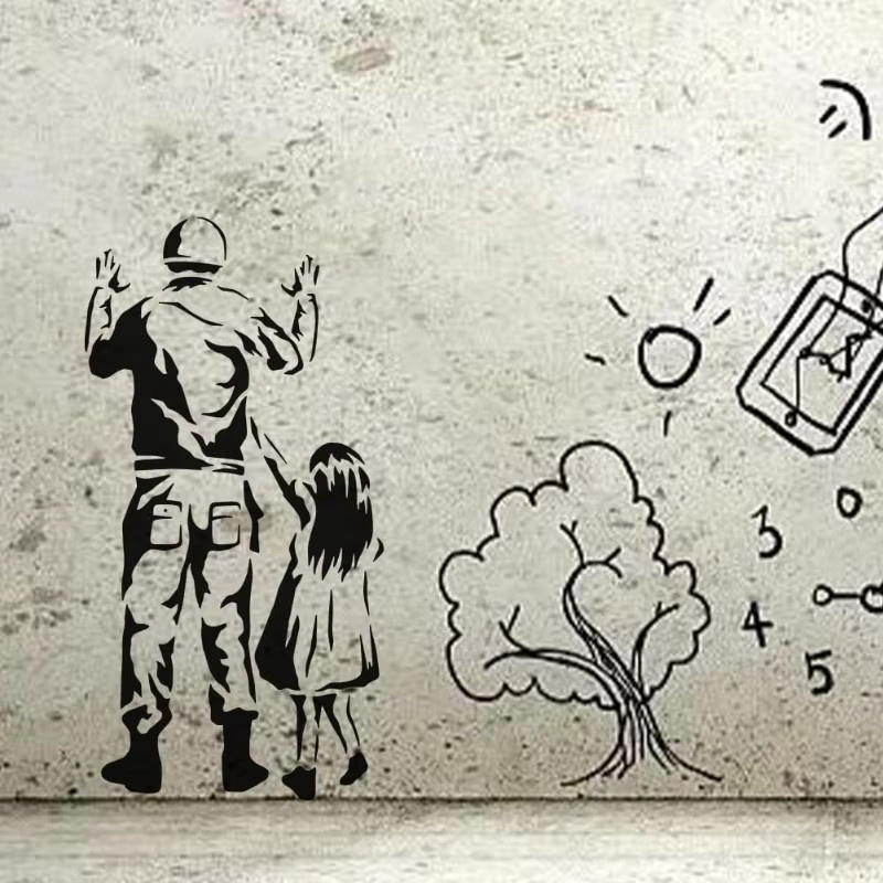 Banksy Schablone Mädchen mit Soldat wiederverwendbare Malvorlage für DIY Kunst Projekte, B/H: 21,08 x 21,08 cm - Bild 4