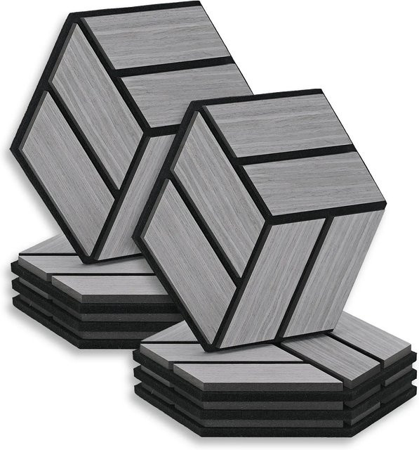 Homestyle4u Akustikpaneele Hexagon Wandpaneele aus Holz und Filz, Grau, 8 Stück, B: 30 cm, H: 26 cm - Bild 1