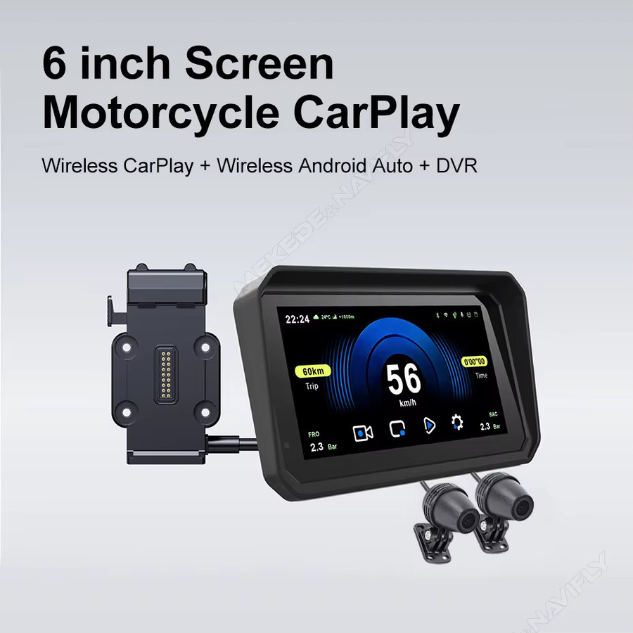 MEKEDE 6 Zoll Motorrad-Navigationssystem mit HD-Touchscreen, IP67 wasserdicht, Dual-Band WLAN, CarPlay und Android Auto, Schwarz - Bild 2