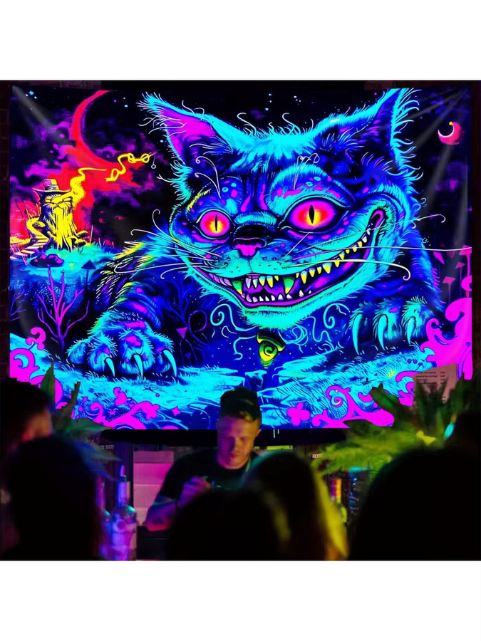 VIKAMA Fantasy Cheshire Cat Wandteppich mit Farbverlauf und Mondlicht-Effekt, Mehrfarbig - Bild 5