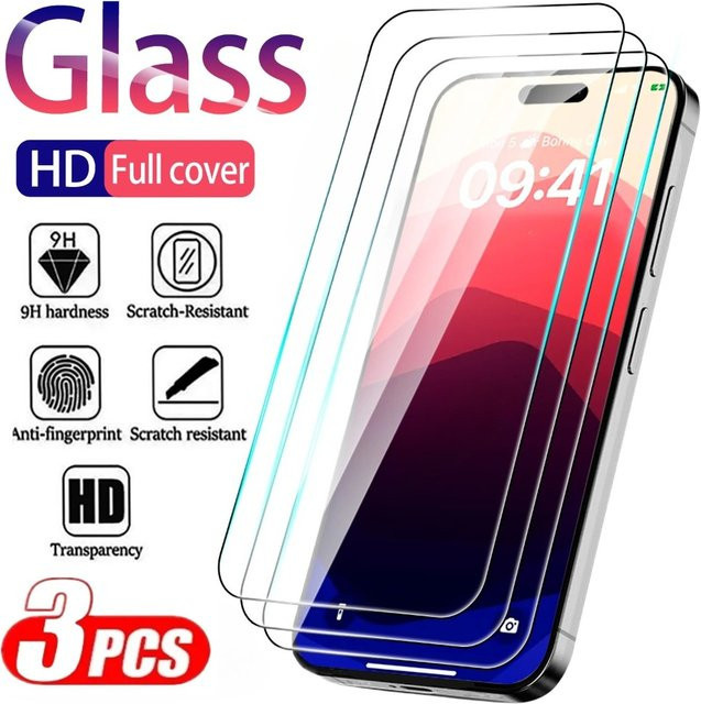 3er-Pack HD Displayschutzfolie aus gehärtetem Glas für Apple iPhone 17 16 15 14 13 Pro Max Plus XR XS in Transparent - Bild 1