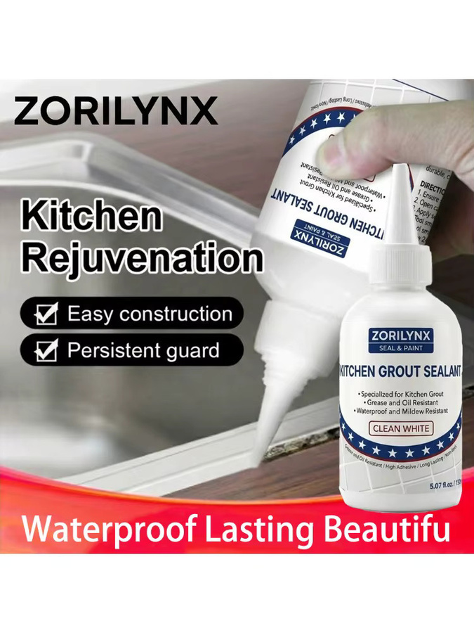 ZORILYNX Küchen-Fugenversiegelung in Reinweiß, wasserdichter und schimmelresistenter Fliesenreparatur-Klebstoff für Küchenrückwand und Spüle, 150 ml - Bild 3