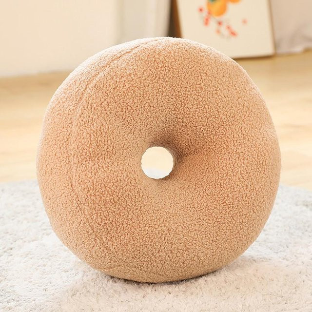 Linyi toy Plüsch Kissen in Gelb und Beige, Runde Mond Kugelform und Donut Design als Heimdekoration - Bild 1