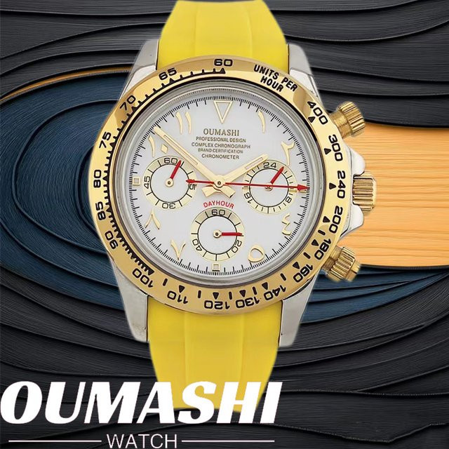 OUMASHI Chronograph, Edelstahl, Quarz, 39,3 mm, Kautschukarmband, Herren - Bild 1