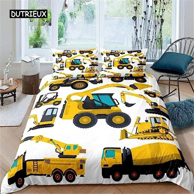 Bettwäsche Set mit Cartoon-Baufahrzeug-Motiv Bagger und Traktor in Multicolor, Breite: 140 cm, Länge: 210 cm - Bild 1