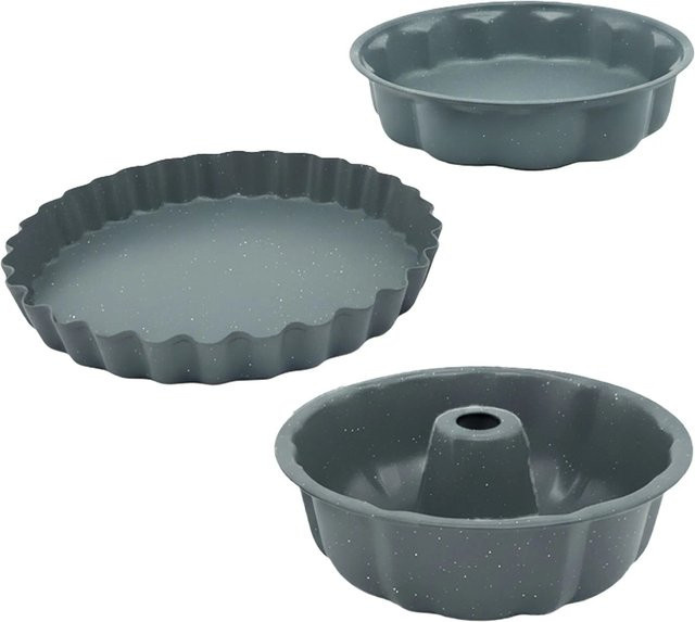 Relaxdays Backform 3er Set aus Carbonstahl in Grau, antihaftbeschichtet, B: 27,5 cm, T: 28 cm, H: 7 cm - Bild 1