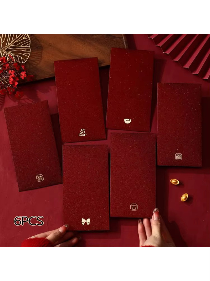 6 Stück rote Umschlagtaschen aus Papier für Glücksgeld zu Anlässen wie Neujahr, Geburtstag oder Hochzeit - Bild 3