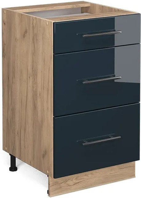 Vicco Schubladenunterschrank Fame-Line Dunkelblau Hochglanz und Eiche ohne Arbeitsplatte Breite: 50 cm - Bild 2