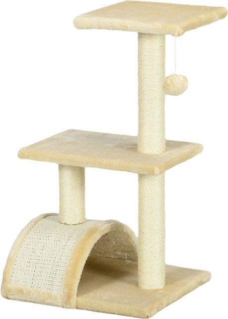 PawHut Kratzbaum Cremeweiß mit Plüschballen und Sisalstämmen, mehrstöckiger Katzenturm für mittelgroße Katzen, B/T/H: 35 x 40 x 72 cm - Bild 1