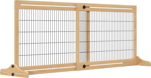 PawHut Hundegitter 2er Set aus Kiefernholz, ausziehbar und freistehend, Naturfarbe, B/T/H: 36 x 104-183 x 69 cm - Bild 1