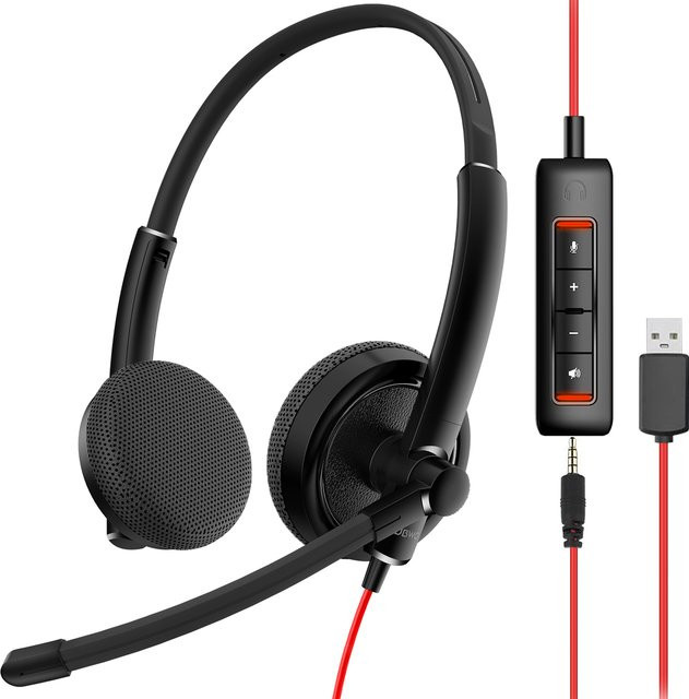 NUBWO HW01 USB und 3,5 mm Headset mit Mikrofon und Geräuschunterdrückung in Schwarz für PC und Laptop - Bild 1