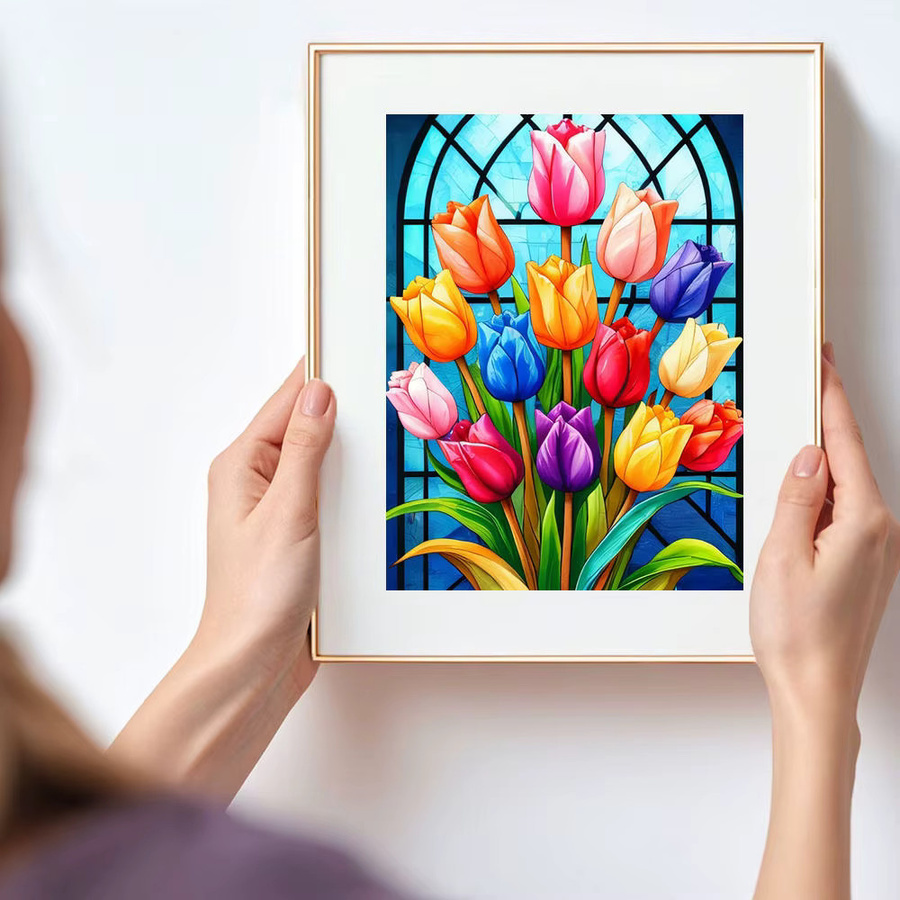 HUACAN Diamantmalerei Set mit Blumen im Buntglas-Stil, 5D-DIY-Mosaik-Kit, Multicolor, B/H: 30 x 20 cm - Bild 3