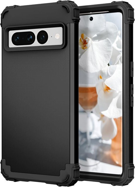 Hybrid-Armor-Defender Schutzhülle für Google Pixel 7 Pro 5G 6.7 Zoll in Schwarz mit hohem Aufprallschutz aus PC und TPU - Bild 1