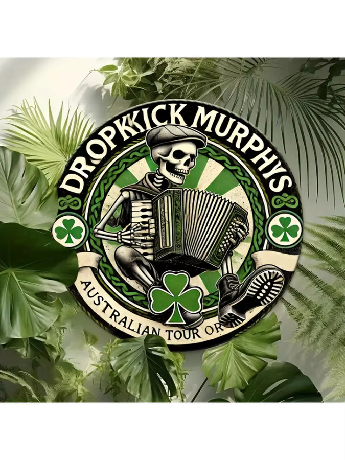Vintage Dropkick Murphys Metallschild von Potdemiel mit Skelett und Kleeblatt, Wandkunst aus Aluminium, B/H: 20,32 x 20,32 cm, Mehrfarbig - Bild 7