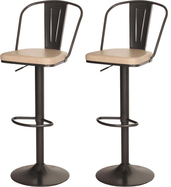 2er-Set Barhocker MCW-H10a Industrial, höhenverstellbar und drehbar, Kunstleder und Metall, Beige - Bild 1