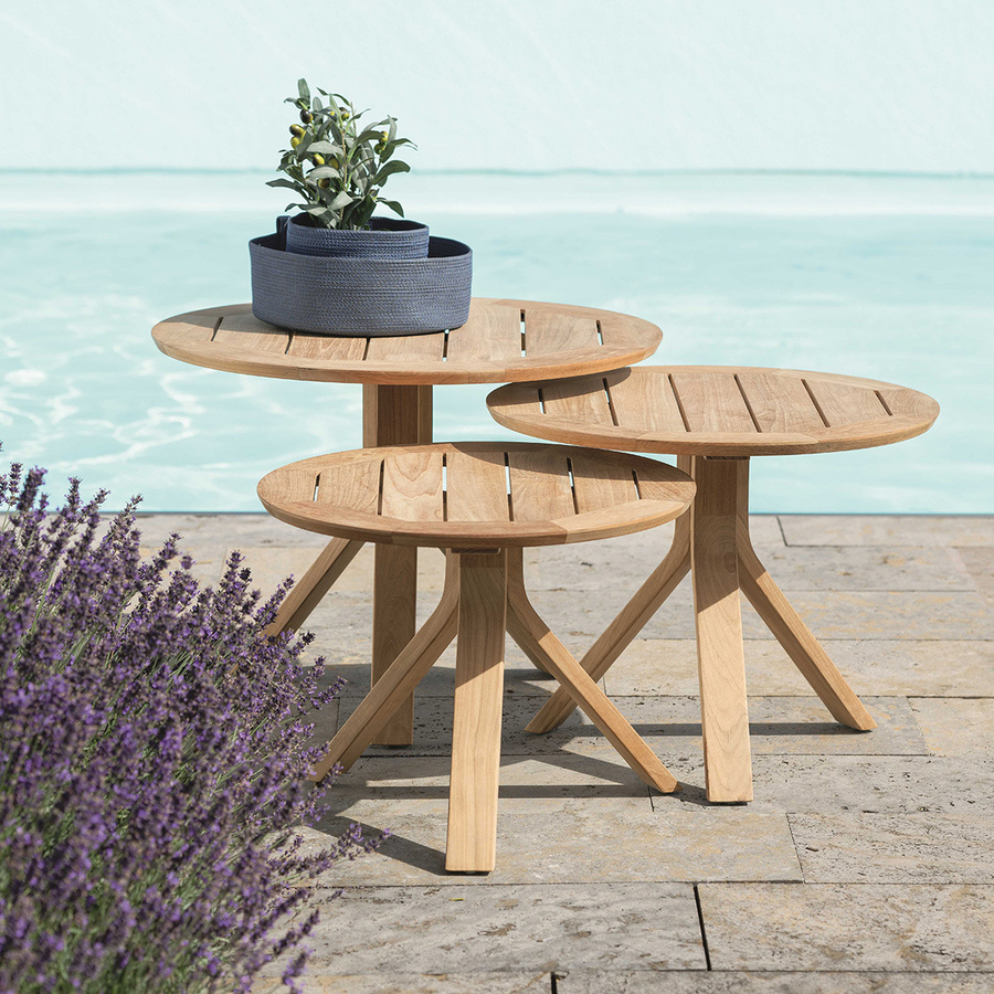 Stern Beistelltisch Freddie aus Teak Holz in Braun und Gold Durchmesser: 55 cm - Bild 2
