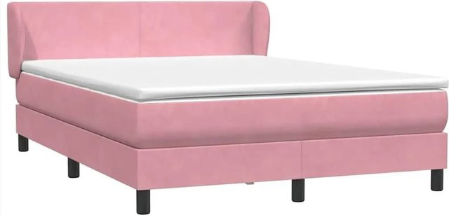 vidaXL Boxspringbett mit Matratze in Rosa, Hybrid-Design mit Taschenfederkern und Samtbezug, B/T/H: 140 x 210 x 78 cm - Bild 1